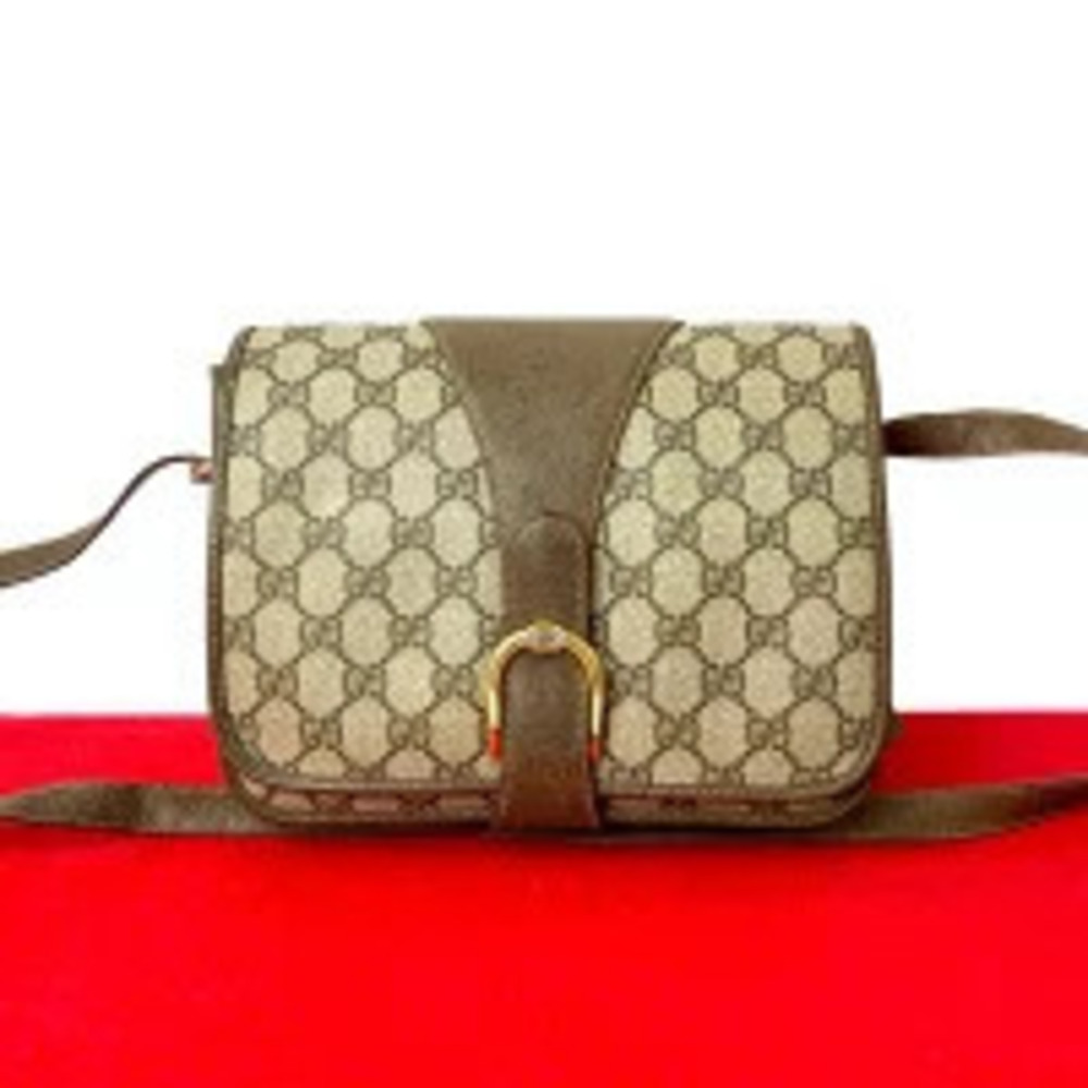 Gucci GG Leather Sacoche Shoulder Bag Brown